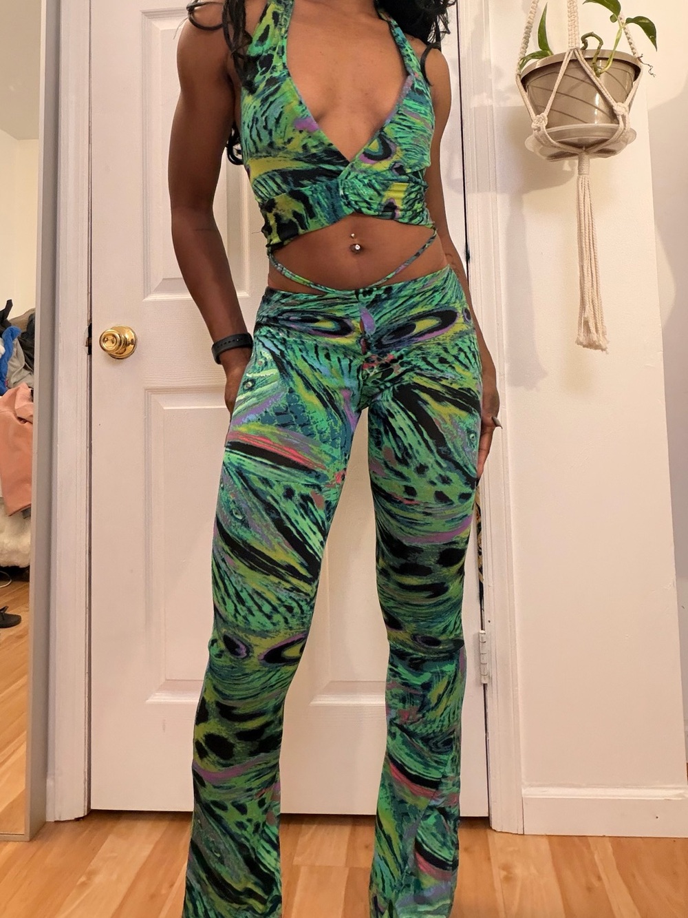 Roberto Cavalli-Inspired Jungle Print Cut-Out Halter & Flare Pant Set
